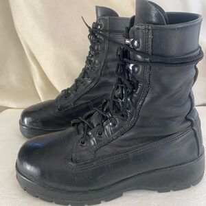 Men's Black Leather Combat Boots Steel Toe Size 8 XW.